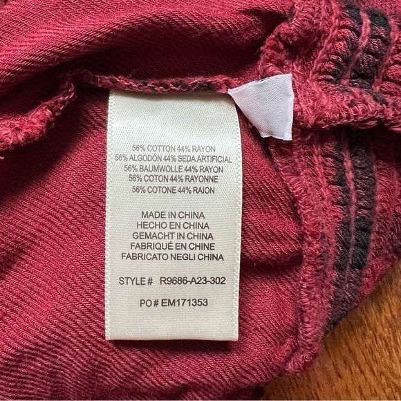 Anthropologie Cloth & Stone Sara Red Black Plaid Long Sleeve Blouse - Sz S - Picture 11 of 14